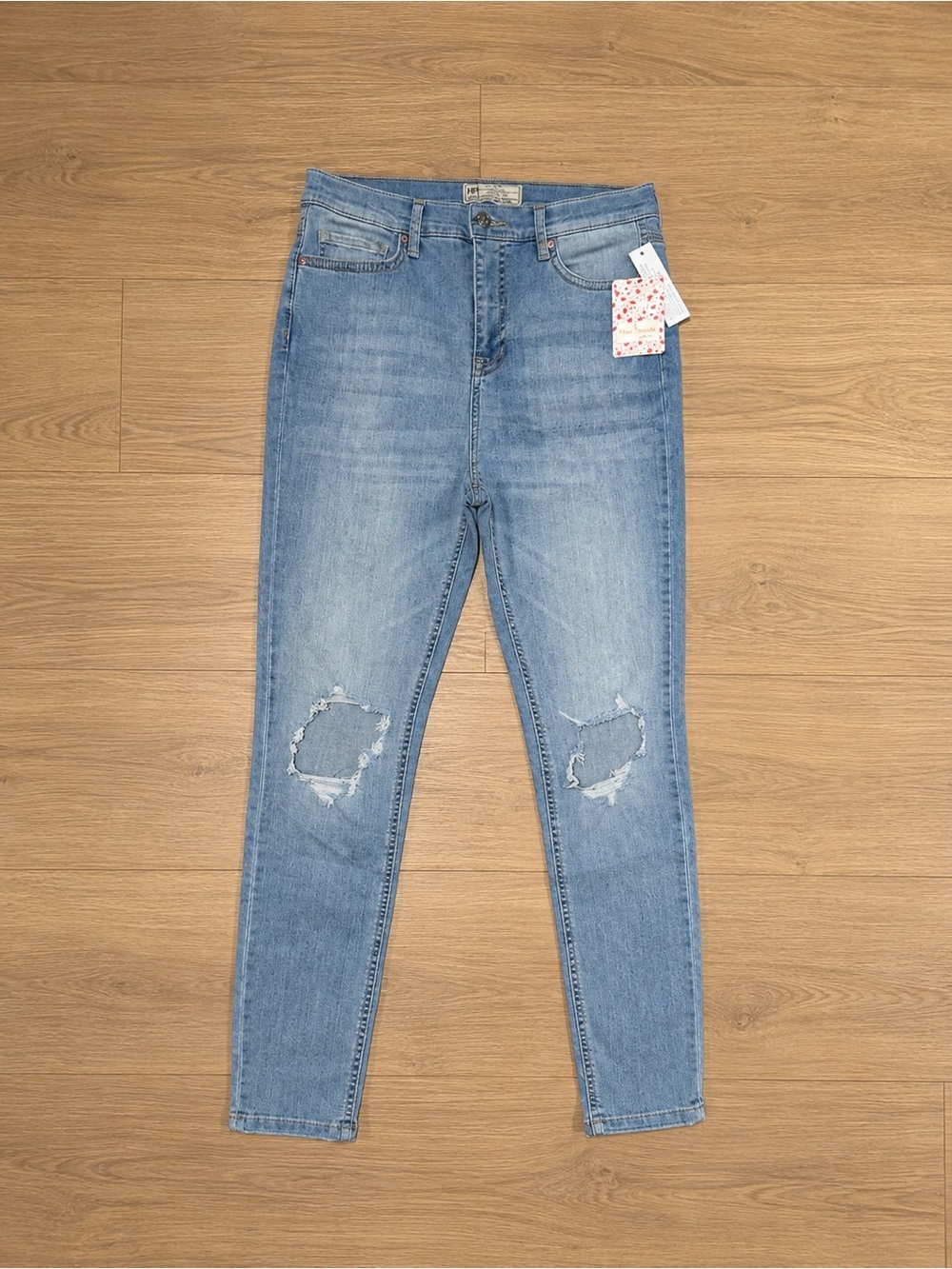 Free People Light Blue Skinny High-Rise Distressed Jeans Sz 28